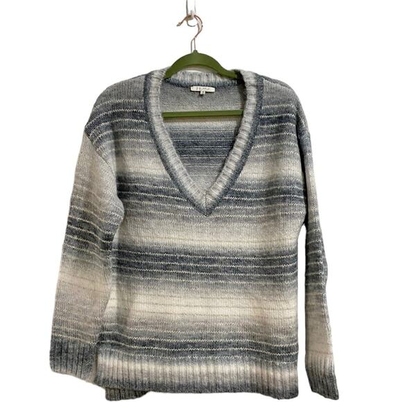 Z SUPPLY Dusty Indigo Striped Autumn V Neck Sweater Sz M - Picture 2 of 13